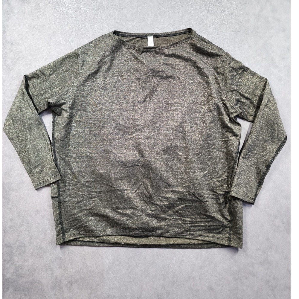 Lululemon Back In Action Long Sleeve Sparkle Gold Crewneck Shirt Black Women 4
